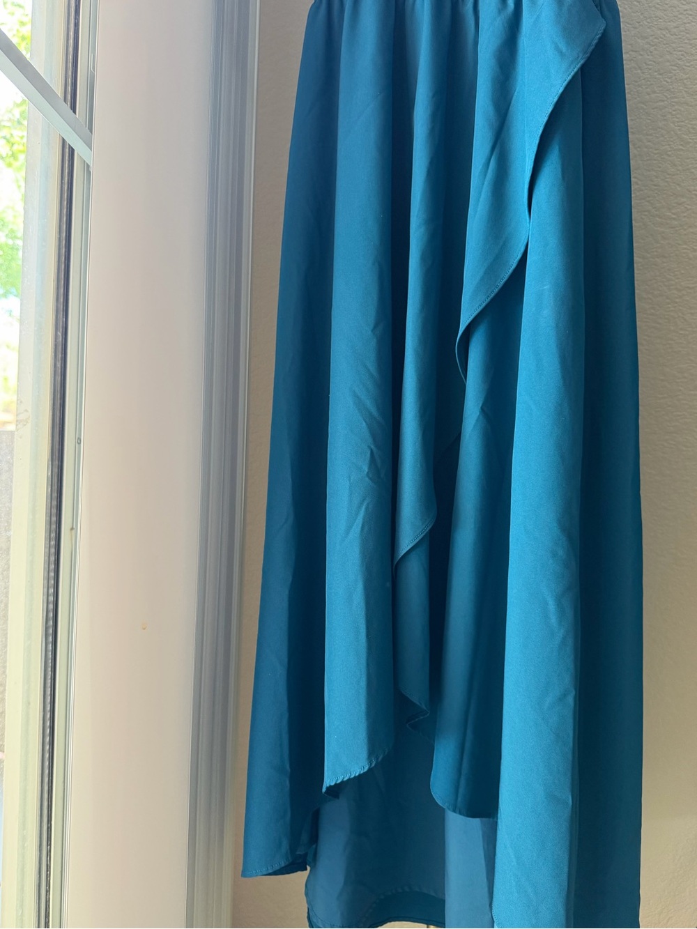 Wedding Guest Dress, Teal Bow Ruffle High Low Dress, Midi Dress, Size Medium - Picture 3 of 7